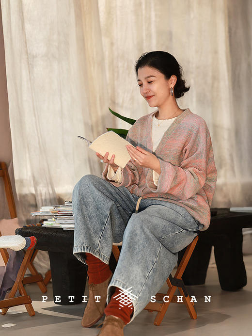 Petit Schan小闪 CLO#1030 Hazy peach blossoms 烟雨桃花 羊毛羊驼毛混纺渐变V领针织开衫 商品图3