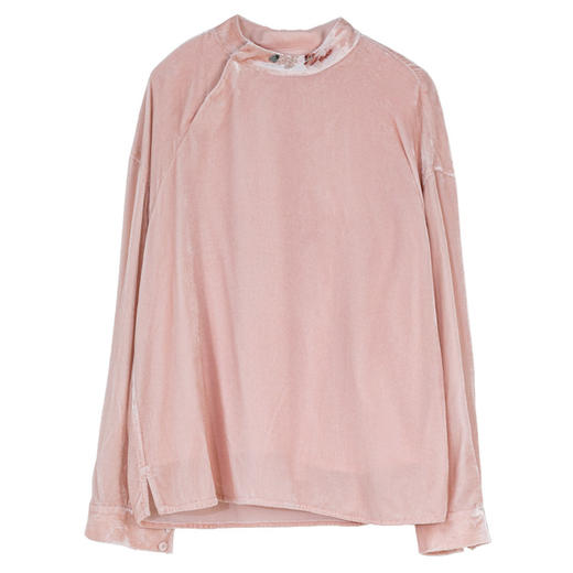 牧衣游原创 丝绒手工刺绣衬衫新款粉色百搭文艺新中式上衣 兰亭 商品图4