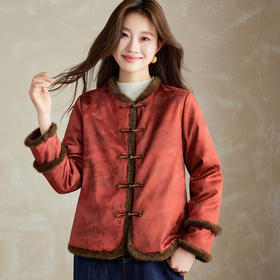 百媚生 提花夹棉拼接貂毛保暖加厚棉服国风时尚百搭小棉袄66095