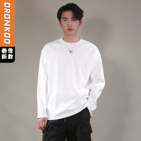 DRONKOO 2026 圆领侧开衩净版长袖中厚T恤