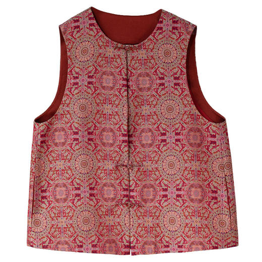 牧衣游原创 48姆米重磅织锦八达晕桑蚕丝马夹开衫红色百搭 寄明月 商品图4