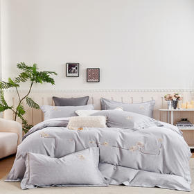 轻奢全棉磨毛刺绣四件套【悠梦嘉居轻奢全棉磨毛刺绣四件套YJ1569 全棉磨毛面料，刺绣工艺，轻奢风大版纯色，时尚高档，适合1.5/1.8床使用，典雅灰】