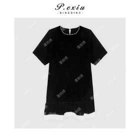 04-2潘依绣丁丁宠粉气质显瘦丝绒圆领短袖连衣裙Q55487