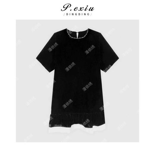 04-2潘依绣丁丁宠粉气质显瘦丝绒圆领短袖连衣裙Q55487 商品图0