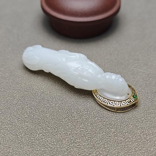 精品！新疆和田玉且末料羊脂玉包金观音 126-2 商品图4