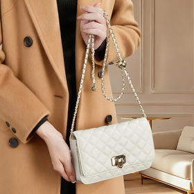 雀说 真皮百搭小方包女小香风菱格斜挎链条包3168