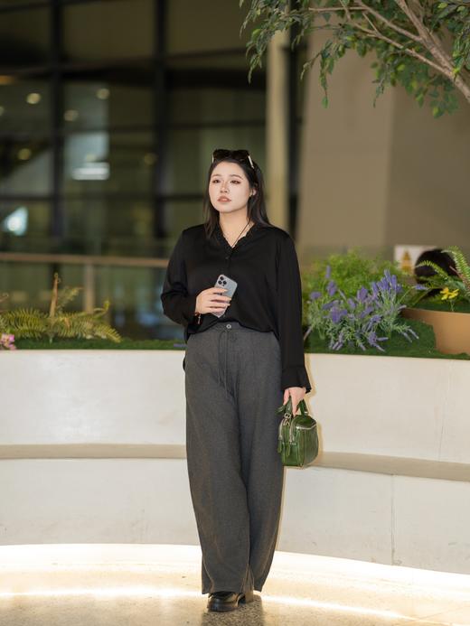 一周发货【垂顺感阔腿裤】【可备注裁剪】毛呢立体，垂顺度很好！深灰色&咖色，后腰松紧，材质40%绵羊毛，60%聚酯纤维，内层有内衬 商品图12