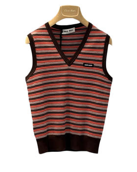 女款V领条纹针织马甲背心ho017