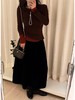 一店k （进口不倒绒平绒！厚实有份量！）一黑天鹅🦢把温柔和贵气焊在一起！久坐不发白不倒绒，质感满分💯！立体剪裁完美隐藏胯宽 大腿肉肉！小个子穿也显高挑！26春倪妮同款复古丝绒伞裙A字半身裙 商品缩略图2