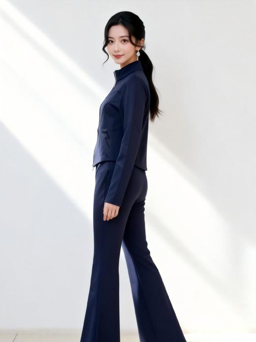 SC1AL01_绀蝶色_外套_春季_立领拉链收腰修身长袖休闲_高级女装_BERNIEELEN 伯妮斯茵 商品图3