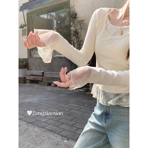 <曾小咸推荐>现货秒杀 ！微信超特价！韩系假两件蕾丝拼接长袖 日常129.99 立减60 秒杀69.99！！ 商品图2