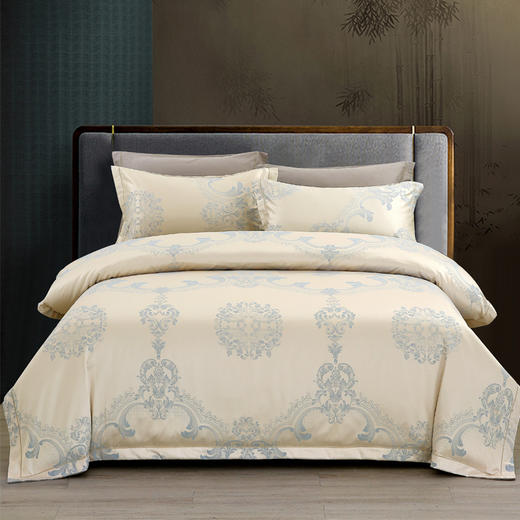 丝韵提加绣四件套【悠梦嘉居奢华提加绣四件套，优质丝+棉组合，配以优质古典工艺，贴肤部分为优质全棉，可折叠裙边设计，尽显奢华1.5/1.8床通用，米金/绸兰】 商品图3