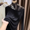 百媚生 蕾丝拼接百搭半高领打底衫女修身内搭 商品缩略图2