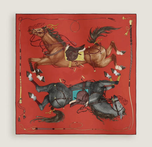 Hermes“纵意驰骋”双面印花真丝方巾。 米色。红色   自己备注颜色 商品图1