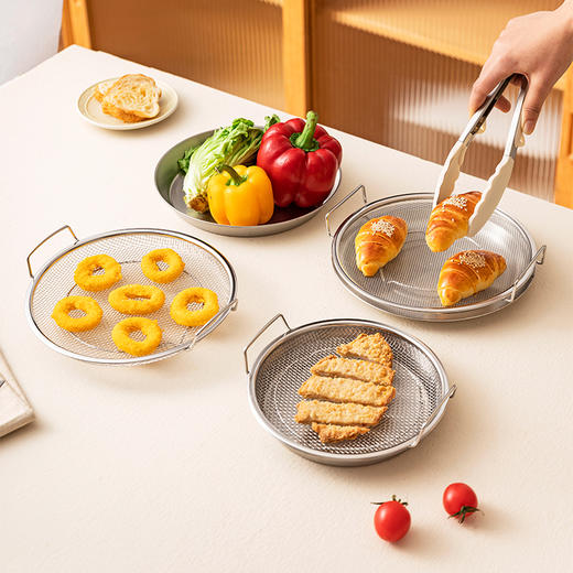 摩登主妇304不锈钢沥油盘滤油盘漏网架家用餐具蒸盘碟子炸物盘子 商品图4