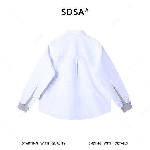 SDSA男士春夏新款痞帅男装时尚简约螺纹拼接毛边衬衫百搭宽松衬衣 商品图4