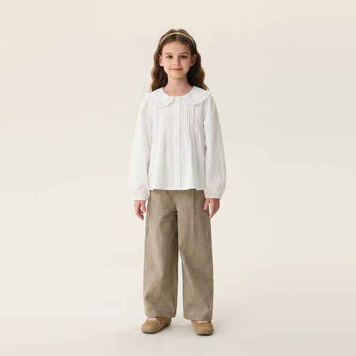 马克珍妮优雅甜美女童纯棉花边领衬衫2026年春装新款560169 商品图1