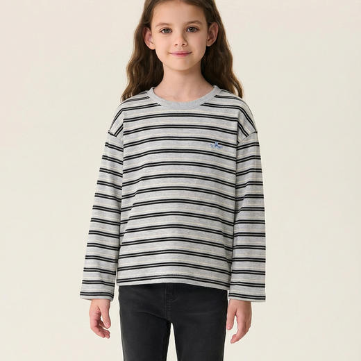 马克珍妮美式条纹女童亲肤纯棉T恤2026年春装新款560182 商品图2