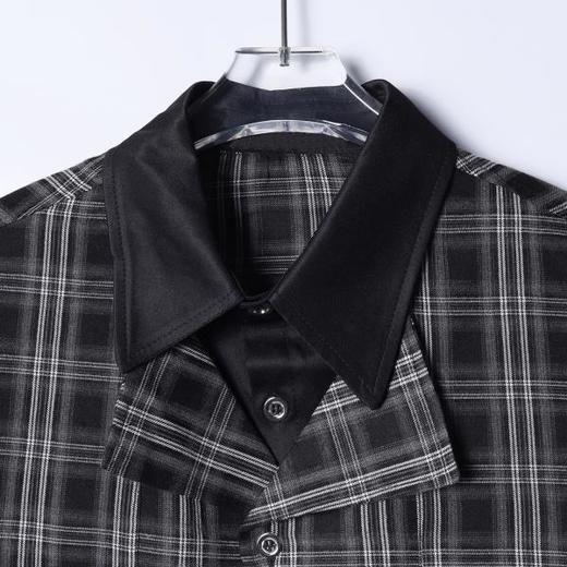 7024SDSA男士春夏新款痞帅男装宽松潮牌拼接撞色格子翻领长袖衬衫百搭 商品图2