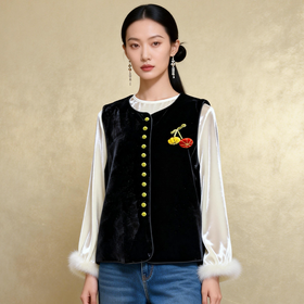 Famecoco范可儿秋冬款新中式马夹FAD8CA202