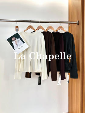 专柜实拍【双面绒/高弹】拉夏贝尔/La Chapelle微胖MM必入！圆领前开叉微收腰通勤感打底衫