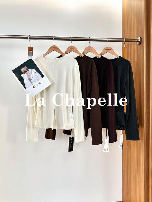 专柜实拍【双面绒/高弹】拉夏贝尔/La Chapelle微胖MM必入！圆领前开叉微收腰通勤感打底衫 商品图0