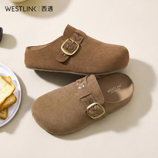 西遇复古厚底勃肯鞋半拖女2026春季新款包头拖鞋增高一脚蹬休闲鞋V0166262 商品图4