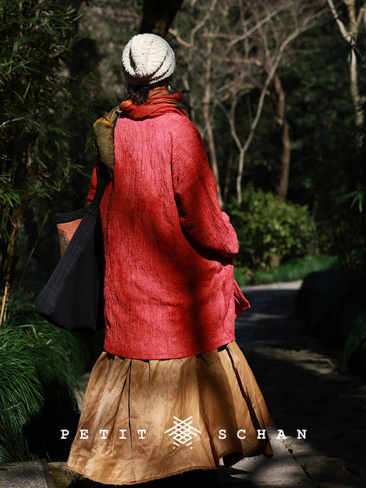 Petit Schan小闪 CLO#1029 Soft bark 软树皮 亚麻混纺手工扎染提花长袍 商品图5