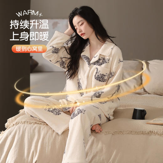 【M-2XL】【猫人】女士冬款半边绒家居服套装 商品图2