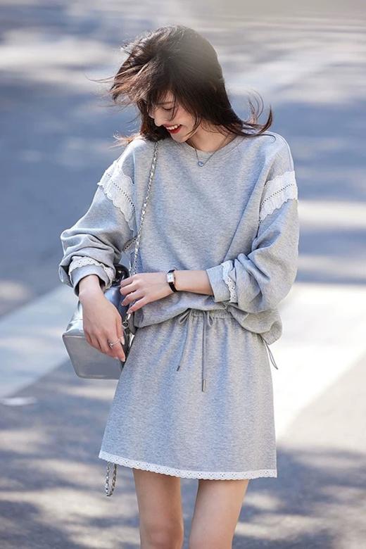 HAYES 撞色蕾丝拼接运动休闲抽绳短裙套装 22110 商品图1