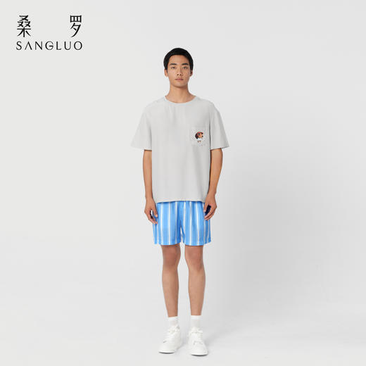查理小狗』桑罗休闲睡衣套装桑蚕丝男士短袖家居服可外穿 商品图3