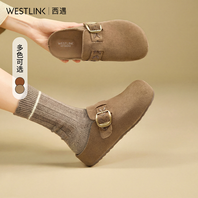 西遇复古厚底勃肯鞋半拖女2026春季新款包头拖鞋增高一脚蹬休闲鞋V0166262