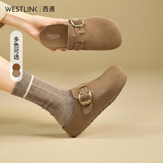 西遇复古厚底勃肯鞋半拖女2026春季新款包头拖鞋增高一脚蹬休闲鞋V0166262 商品图0