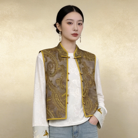 Famecoco范可儿秋款新中式马夹FAD6CA215