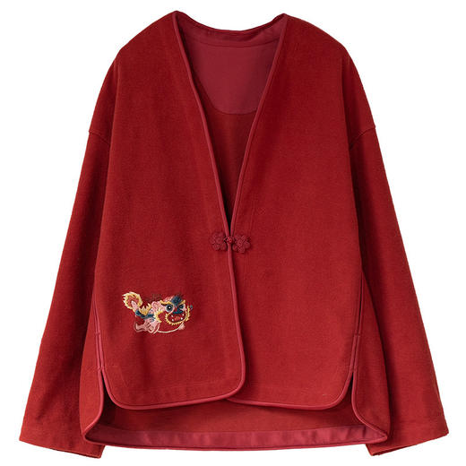 牧衣游原创手工刺绣貔貅纯棉外套红色 福利款 云水谣不支持会员折 商品图4