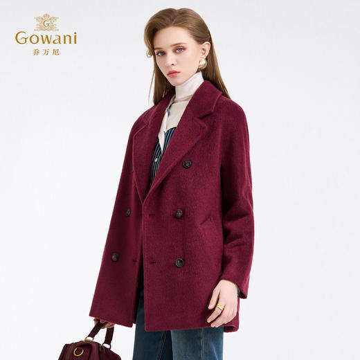 乔万尼西装领气场控羊毛马海毛混纺双排扣复古短款大衣ED4A763 商品图1