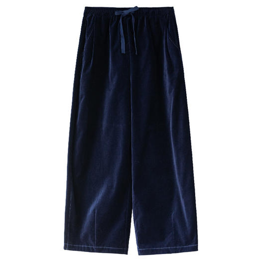 牧衣游原创 32支纯棉休闲长裤新款宽松复古文艺百搭阔腿裤 沃蓝 商品图4