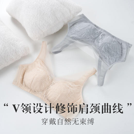 丁摩 真丝V领网纱大胸显小文胸 桑蚕丝超薄性感蕾丝无钢圈内衣S308 商品图3