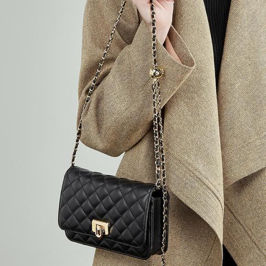 雀说 真皮百搭小方包女小香风菱格斜挎链条包3168 商品图4