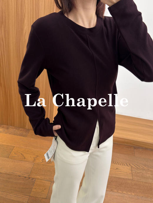 专柜实拍【双面绒/高弹】拉夏贝尔/La Chapelle微胖MM必入！圆领前开叉微收腰通勤感打底衫 商品图6