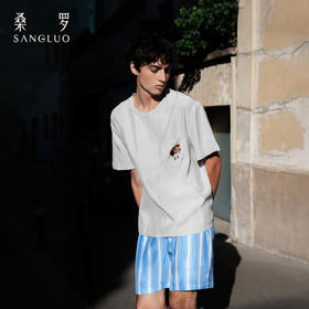 查理小狗』桑罗休闲睡衣套装桑蚕丝男士短袖家居服可外穿
