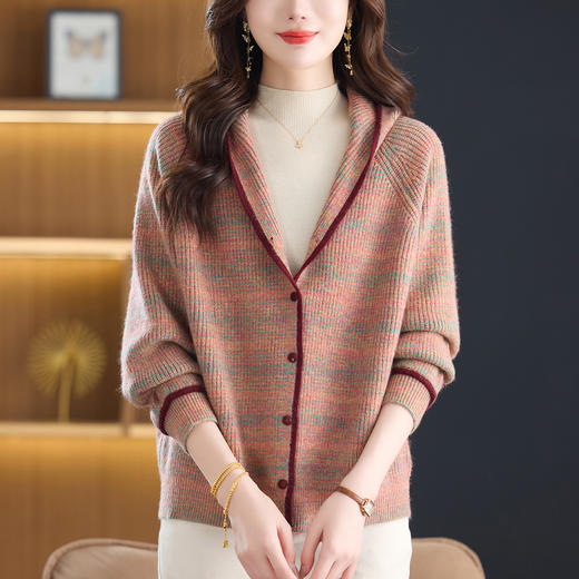 丁摩 休闲连帽针织开衫女外搭宽松上衣6638 商品图2