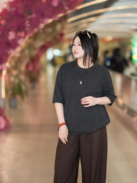 一周发货【100%绵羊毛 中袖针织衫】【正码正拍】高级感慵懒风，超舒适羊毛，纯羊毛衫中袖毛衣，巨软极简圆领百搭 商品图1