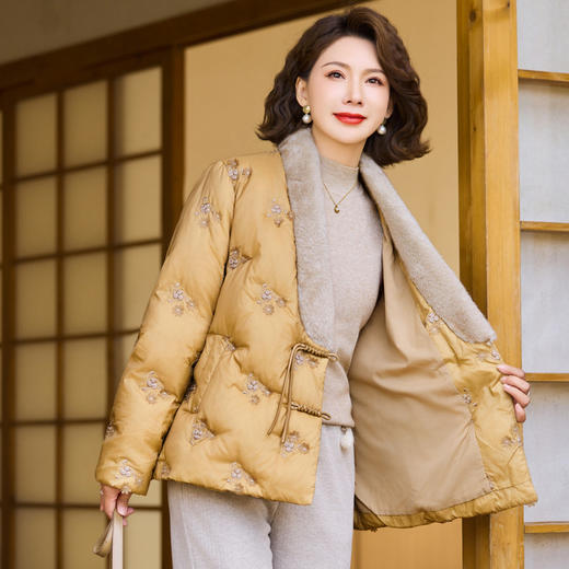 百媚生 新中式羽绒服外套国风气质防寒鸭绒服J254YDLY76 商品图2