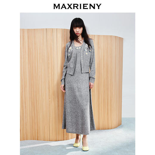 【商场同款】MAXRIENY小雏菊背心吊带连衣裙绣花珍珠优雅长裙25夏(货号:MC86DR057) 商品图1
