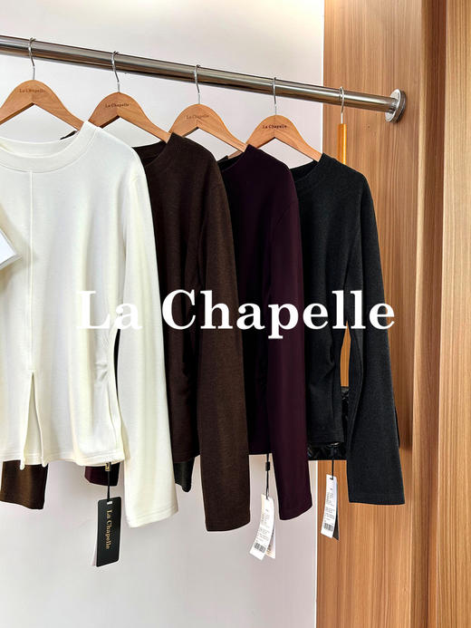 专柜实拍【双面绒/高弹】拉夏贝尔/La Chapelle微胖MM必入！圆领前开叉微收腰通勤感打底衫 商品图3
