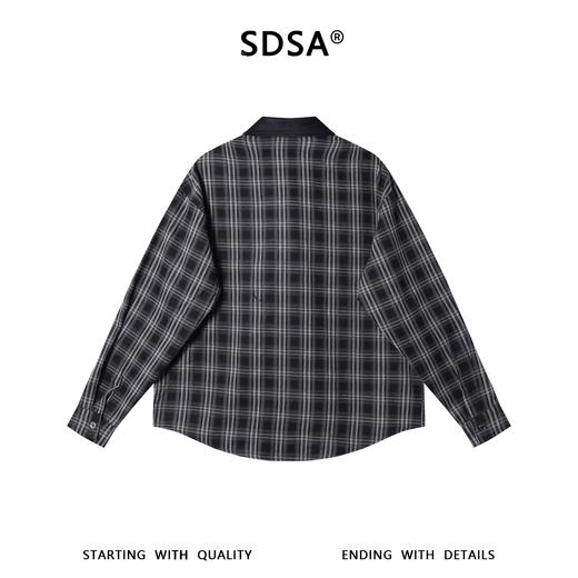 7024SDSA男士春夏新款痞帅男装宽松潮牌拼接撞色格子翻领长袖衬衫百搭 商品图5