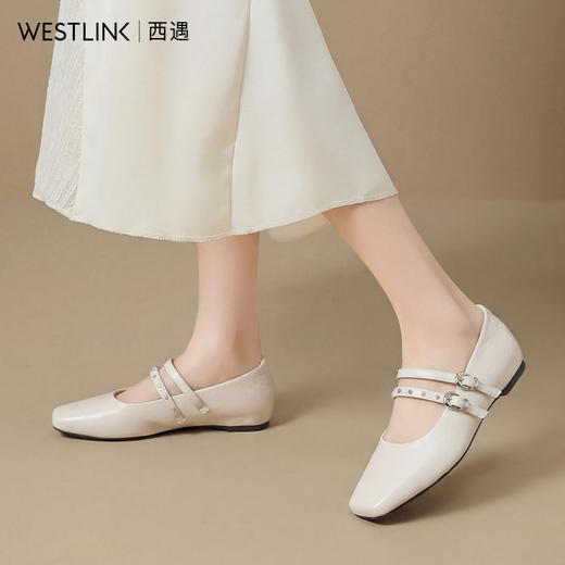 西遇玛丽珍鞋女2026春季新款法式一字带平底浅口单鞋通勤小皮鞋V0166217 商品图2