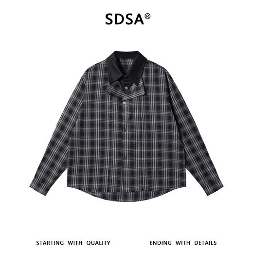 7024SDSA男士春夏新款痞帅男装宽松潮牌拼接撞色格子翻领长袖衬衫百搭 商品图1
