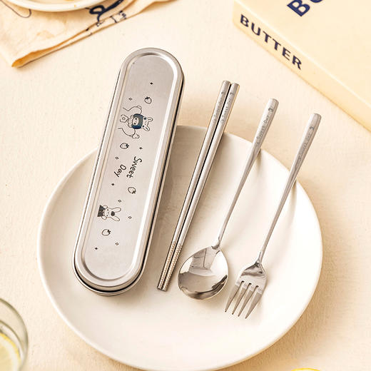 摩登主妇筷子勺子套装不锈钢餐具盒外出便携收纳盒餐具套装一人用 商品图0